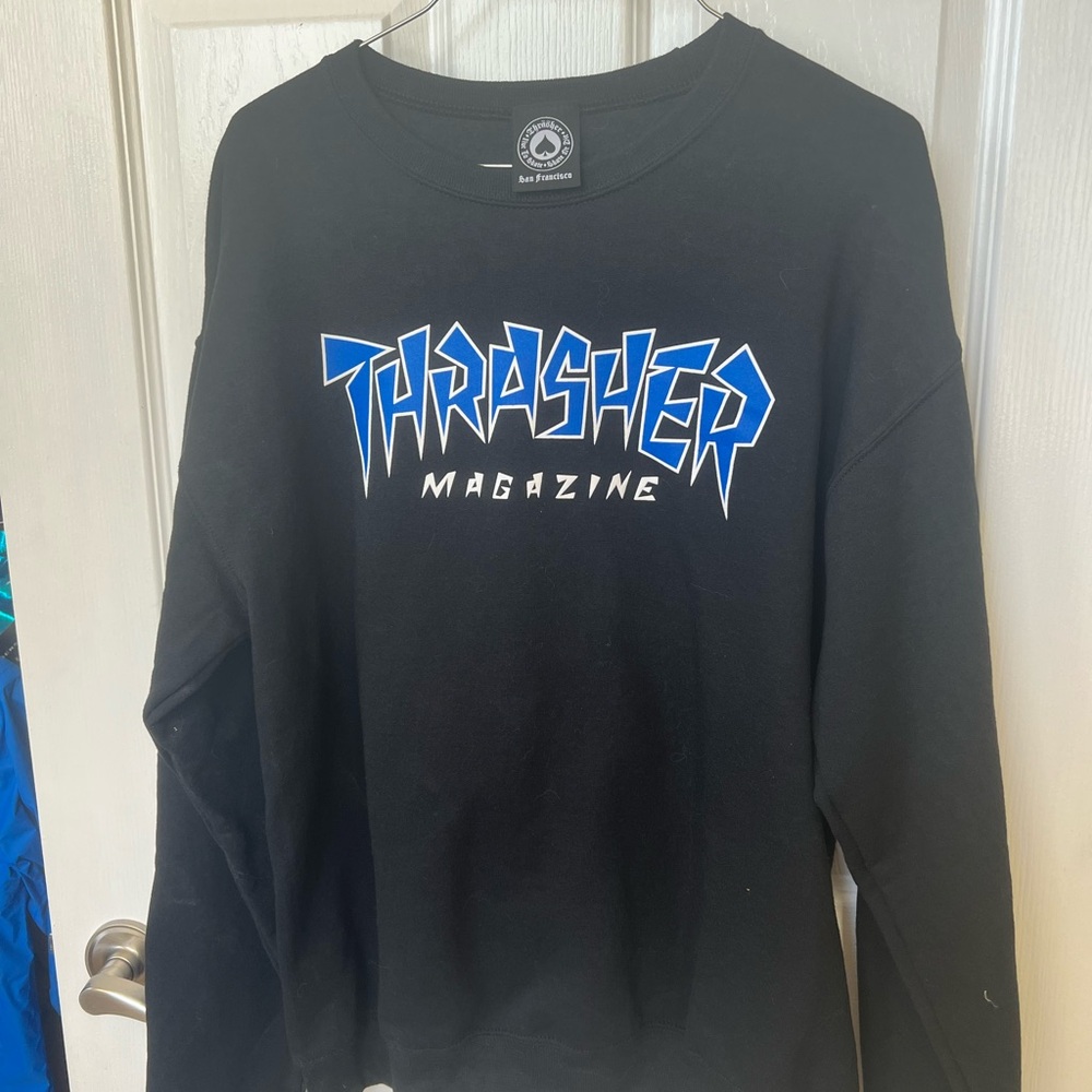 Thrasher Kids Black Sweatshirt with Blue Logo